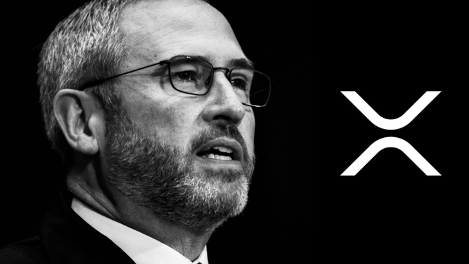 A black-and-white portrait of Brad Garlinghouse appears beside the XRP logo, accompanying news of his bold prediction that XRP could reach a $10 trillion market cap.