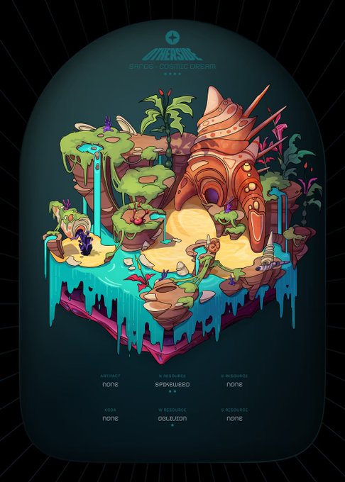 The image features a digital illustration of an island with a unique architecture, surrounded by water. There are several small buildings scattered across the island, including one that appears to be a house or a castle-like structure. The island has a few trees and plants growing on its surface, adding to the overall aesthetic appeal of the scene. The image is accompanied by text that reads "202nd @OthersideMeta deed vaulted".