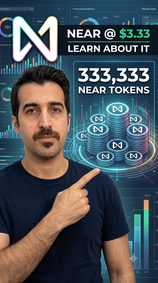 A YouTube thumbnail showing a man pointing toward graphics for the cryptocurrency NEAR, with text reading "NEAR @ $3.33 LEARN ABOUT IT" and "333,333 NEAR TOKENS".