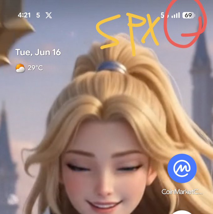 The image features a cartoon girl with blonde hair wearing a ponytail, smiling at the camera. The text "Codded. Everything is a reminder. #SPX690 0" is written above her head. This message seems to be related to the stock market or cryptocurrency trading, as it appears in the caption of the post.