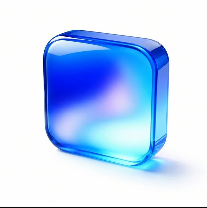 A 3D-rendered glossy blue rounded square icon or glass-like object on a white background.