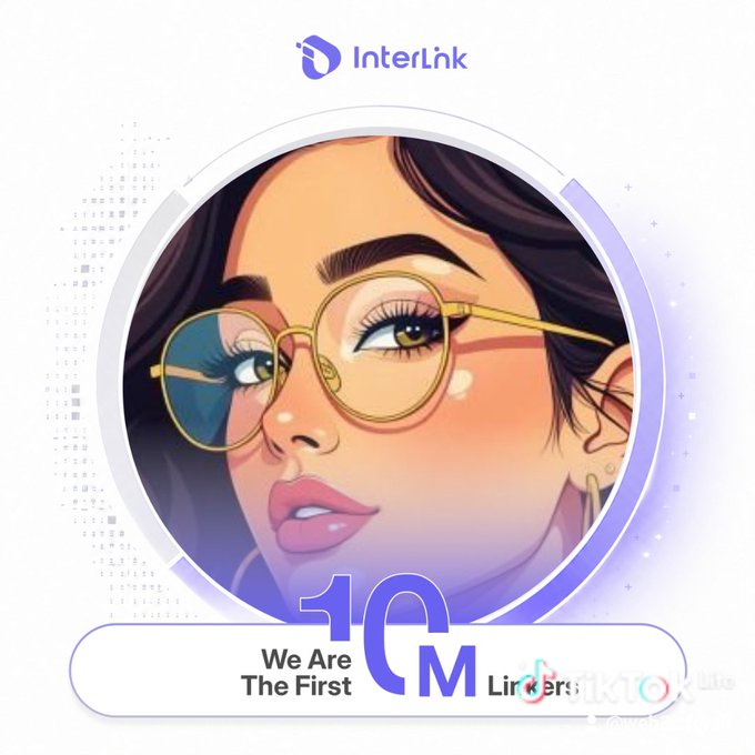 A promotional graphic from 'InterLnk' featuring an illustrated woman with round glasses, highlighting '10M Linkers' with the text 'We Are The First'.