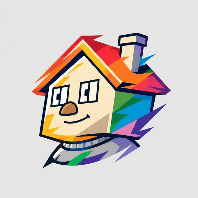 The image features a cartoon house with a happy face, wearing a rainbow-colored shirt and a rainbow tie. The house has a chimney and a roof, giving it a unique appearance. The text "Happy #pride month to all Chill House holders Let's build" is written below the house, suggesting that this post is related to Pride Month.