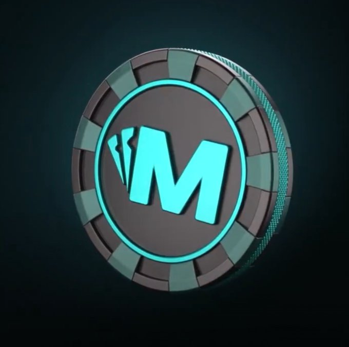 A 3D rendering of a dark metallic coin with a glowing cyan "IM" logo against a black background.