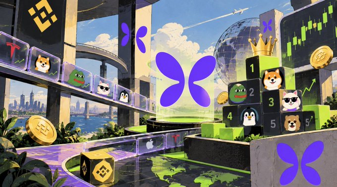 A vibrant digital illustration featuring the purple XRP (Ripple) logo alongside Binance logos, a disco ball, crypto-themed characters, and a podium with meme mascots including a Shiba Inu and Pepe.