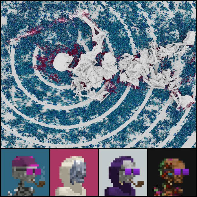This image appears to be a collage tribute featuring what looks like a digital/abstract artwork in the top portion—showing a chaotic, glitch-style composition with blue and red elements on white—paired with a pixelated character (possibly from a retro video game) wearing sunglasses and smoking a pipe at the bottom.

The accompanying text "GM The Broken Keys X Argonauts @lphaCentauriKid tribute" suggests this is fan-made or commemorative art combining references to "The Broken Keys" and "Argonauts" communities, with @lphaCentauriKid likely being the creator. The glitchy aesthetic and pixelated character evoke nostalgic crypto/web3 art culture, where such tributes are common in the space.