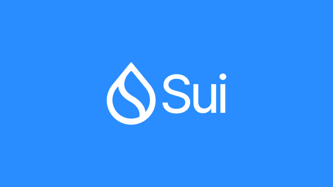 The image displays the Sui logo—featuring a white water drop icon and the word "Sui"—on a blue background, representing the Sui blockchain referenced in the post about Coinbase expanding native staking support for $SUI to its 120 million users.