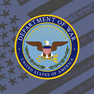 The image features the seal of the "Department of War - United States of America," displaying a bald eagle with a shield, flanked by olive branches and arrows, set against a blue background with a stars-and-stripes pattern and silhouetted fighter planes.

In relation to the post about $SPCX, the image suggests the stock has strong backing or resilience, evoking confidence in its success.
