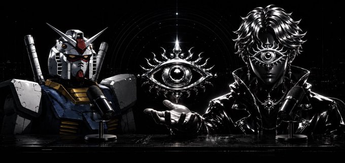 A Gundam-style mecha on the left sits beside a surreal figure with a third eye on their forehead and an ornate floating eye emblem, set against a dark cosmic background. The mystical imagery suggests a visionary launch event, aligning with the "NTRPY x BawsaXBT Space 2" announcement of a partnership on NTRPY Launchpad & DEX at 6 PM EST.