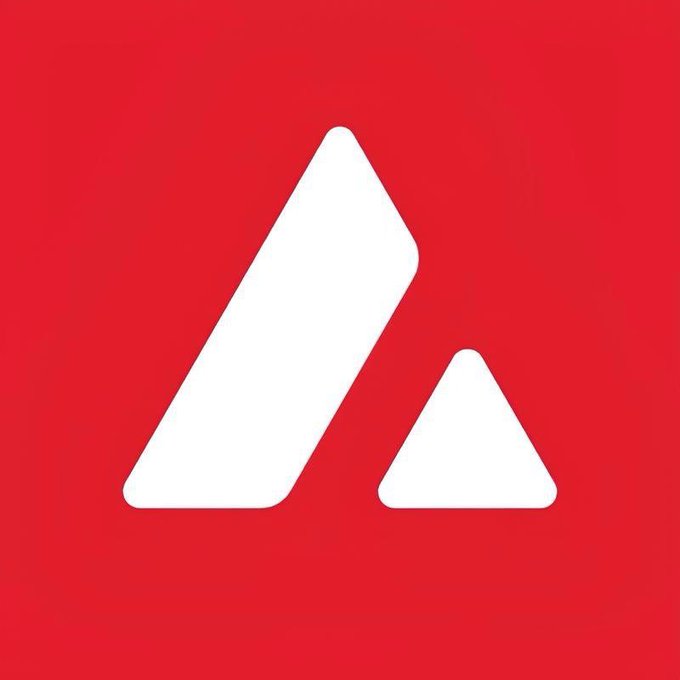 The image displays the Avalanche (AVAX) logo, featuring a white stylized "A" with a smaller triangle, set against a red background. This branding relates to the post's claim about $AVAX being technology built for businesses, highlighting Avalanche's positioning as an enterprise-focused blockchain platform.