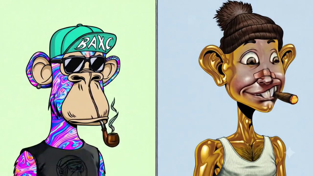 The image features two cartoon characters, a monkey wearing sunglasses and a man with a pipe, both dressed in colorful outfits. The monkey character has a hat on its head and appears to be smoking a cigarette while standing next to the man character who is also holding a pipe. Both characters are positioned against a light blue background, which contrasts nicely with their vibrant attire.
