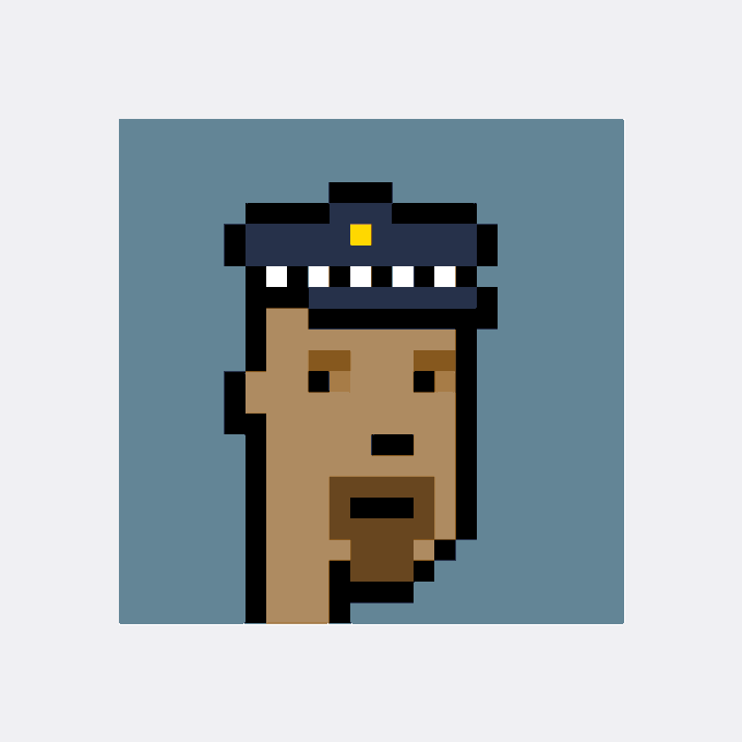 A pixel art portrait depicts a bearded man wearing a dark captain's hat with a gold star.