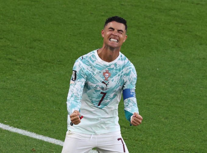 The image shows a soccer player wearing a Portugal national team jersey with the number 7, grimacing emotionally in what appears to be a celebratory moment on the field, likely Cristiano Ronaldo. While the post promotes a Telegram channel for making money and "alpha" updates, the celebratory sports image seems unrelated to its financial messaging, possibly used simply to convey enthusiasm or success to attract followers.