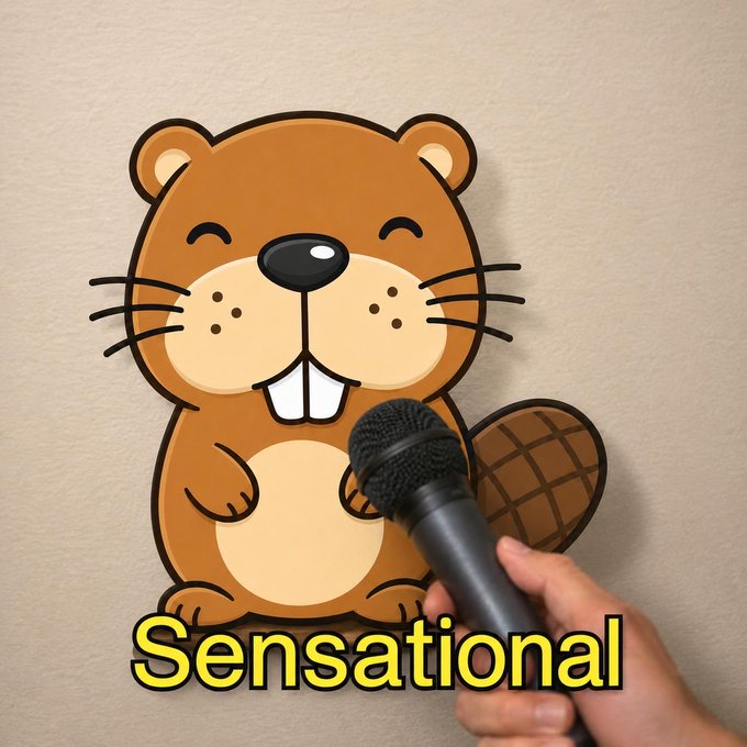 An animated cartoon beaver holds a microphone with the word "Sensational" displayed prominently in yellow text at the bottom.