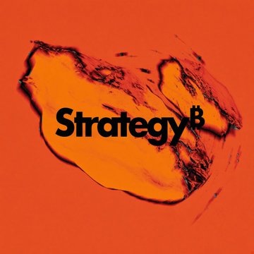 The image features the bold black "Strategy" logo (formerly MicroStrategy) centered over an abstract, fluid orange-red design, visually tying into the post about the company's plans to resume its Bitcoin ($BTC) buying strategy after a seven-week pause, as stated by CEO Phong Le.