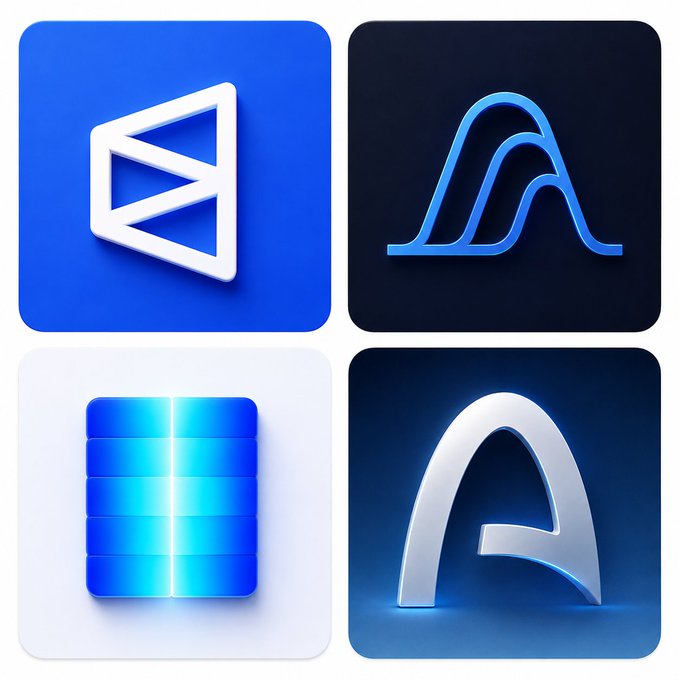 The image features four different logos, each with a unique design and color scheme. The logos are arranged in a square format against a blue background. The first logo is a triangle with a white border, followed by a rectangle with a blue border, then another triangle with a white border, and the final logo is a circle with a white border. Each logo has its own distinct style and color, making them visually appealing and easy to recognize.