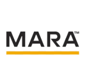 The image shows the MARA logo, featuring bold black lettering with a yellow underline and a trademark symbol, representing the Bitcoin mining company MARA Holdings, which is referenced in the accompanying news about its significant BTC purchase.