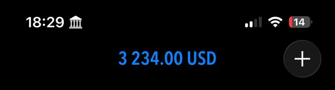The image shows an Apple Wallet balance screen displaying "3 234.00 USD" in blue text, with a "+" button to add funds. This illustrates a savings balance of $3,234 USD, aligning with the post's message of "To peace and USDT" by representing financial peace of mind through accumulated US dollar savings.
