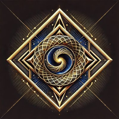 A glowing gold and blue geometric emblem featuring a central spiral within layered diamond patterns serves as a stylized logo for Noxa, visually evoking the grandeur and complexity of its launchpad dominance on Robinhood Chain.