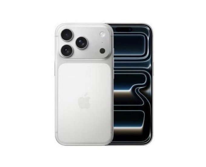 A white iPhone with a triple-camera system displayed against a black background.