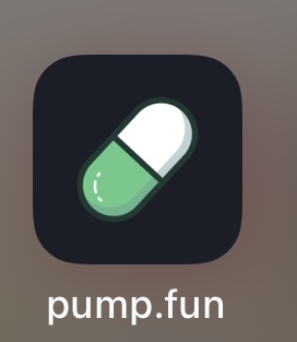 App icon for 'pump.fun' featuring a green and white capsule/pill on a dark background.