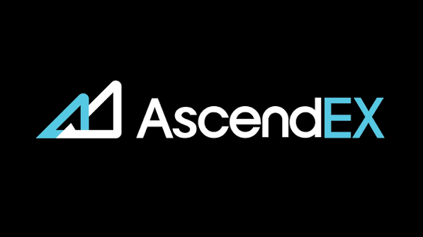 The image shows the AscendEX logo, featuring a stylized blue and white mountain-like icon next to the text "AscendEX" in white and teal lettering on a black background. This relates to the post as it displays the branding of the cryptocurrency exchange that has officially ceased operations, halted new registrations, trading, and deposits due to EU regulatory impacts.