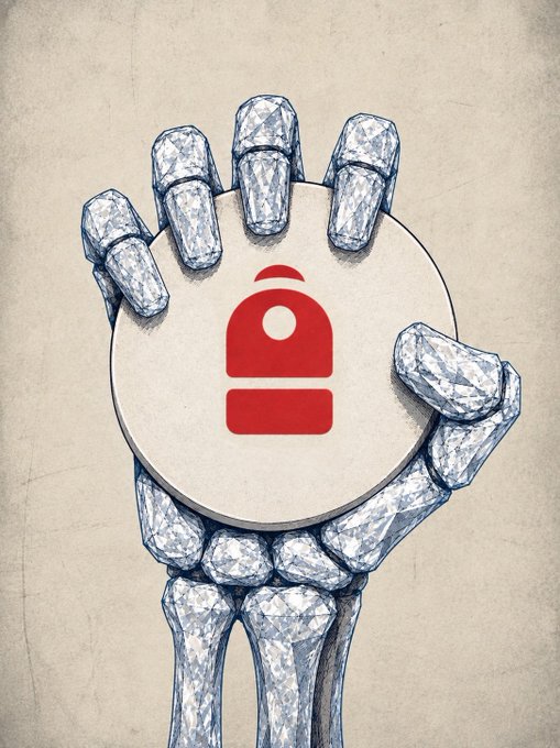 A stone-textured hand grips a disc displaying a red "B" logo (appearing to represent BUSD/Binance), with the rough, rocky hand reinforcing the post's frustrated "focking mad" sentiment through its clenched, unyielding grip.