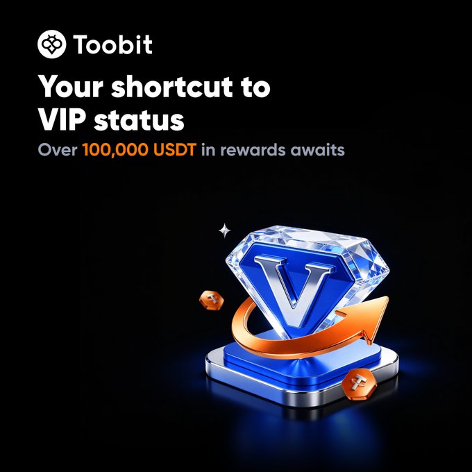 The image features a diamond-shaped object with the letters "V" and "X" on it, which appears to be a promotional item for a cryptocurrency called "VIP". The text above the diamond reads "Your short cut to VIP status", indicating that the user has been selected as a VIP. Below this, there is a description of what the VIP status entails: "Over 100,000 USDT in rewards await". This means that the user will receive 100,000 US dollars as a reward for being a VIP. The image also includes an arrow pointing to the bottom right corner and some text about trading without VIP perks.