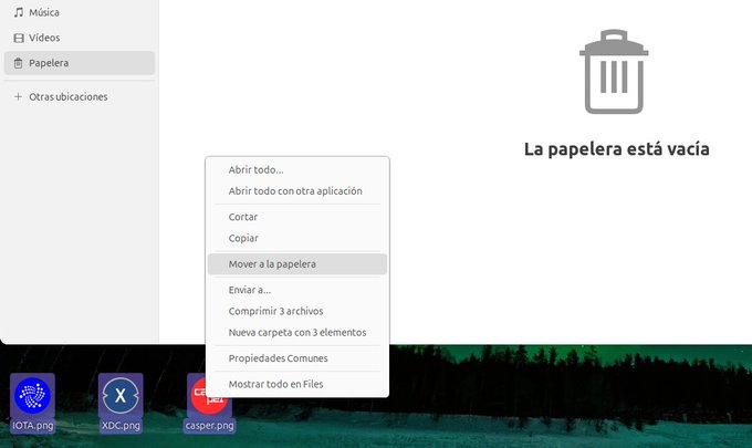 The image shows an open web browser window with a screen shot of a webpage titled "La papelera esta vacía". The text on the page appears to be in Spanish, indicating that the viewer might not understand the language or is viewing content from a Spanish-speaking country. The post also mentions three ISO 20022 tokens and three files, which could potentially be related to the web browser window's functionality or security settings.
