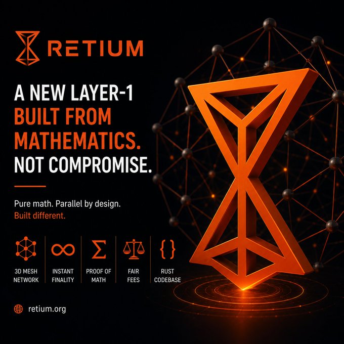 The image features an orange triangle composed of smaller geometric shapes, such as circles and lines, set against a black background. The main focus of the image is the text that appears within the triangle itself, which reads "Retium". This statement stands out in the center of the image, making it the focal point. In addition to this central focus, there are other smaller shapes surrounding the orange triangle, such as circles and lines.