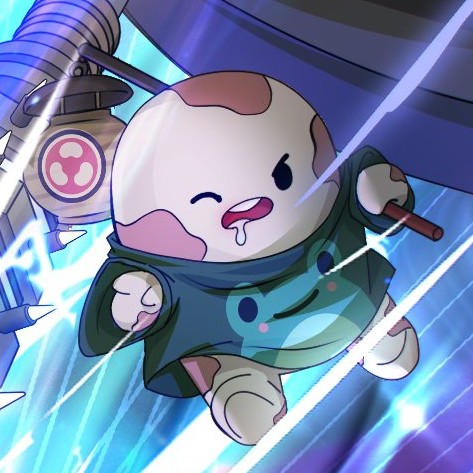 A cartoon illustration of a small round creature with pink spots, drooling while wielding a staff with electrical energy effects surrounding it.