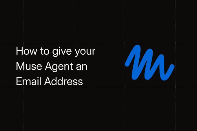 A black slide with white text reading 'How to give your Muse Agent an Email Address' alongside a blue scribbled 'M' logo.