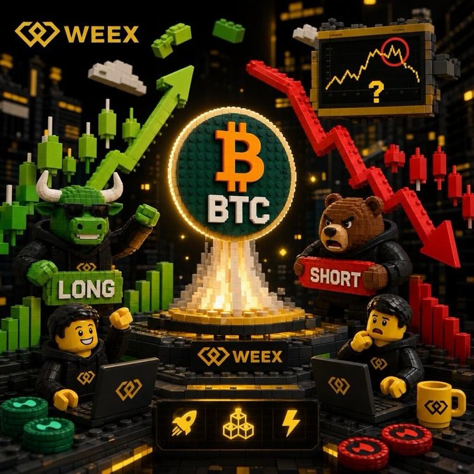 The image features a Lego scene with three Lego figures, including two bears and one bull, standing around a table with laptops on top of it. The bear figure is holding a sign that says "Short", while the other two figures are also holding signs that say "Long". There's an arrow pointing towards the Bitcoin symbol in the center of the image.

The post includes text about Bitcoin and its potential impact, as well as a question asking if the Bitcoin price will continue to rise or fall in the short term. The AI has provided a response stating that it could be coming soon.