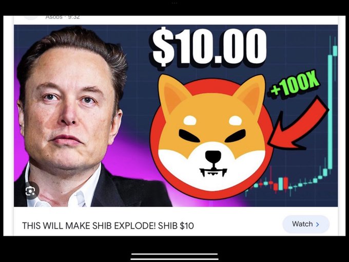 This image depicts Elon Musk alongside a Shiba Inu graphic, indicating a potential surge in SHIB coin value to $10.00 and a +100X return, correlating with the post's anticipation of an "altseason" and new all-time highs for SHIB.