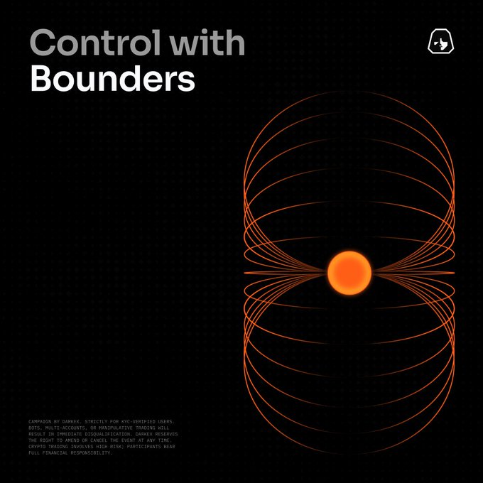 The image features a stylized visualization of a glowing orange sphere surrounded by orange elliptical magnetic field lines against a black background, with the bold title "Control with Bounders" in the upper left and small legal disclaimer text at the bottom. A small white logo appears in the top right corner.

In relation to the post celebrating DeFi Day, the image visually represents "bounders" as a structured system of control around a central value (the sphere), metaphorically echoing how decentralized finance establishes boundaries and protocols around the flow of digital value across the economy.