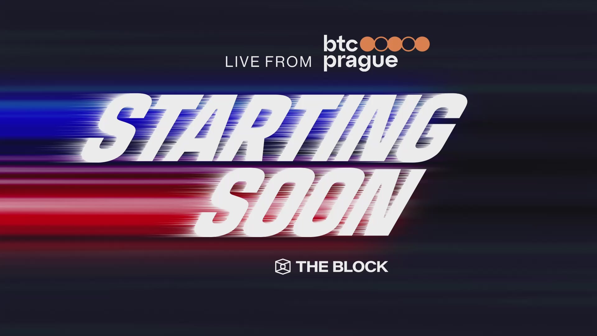 The image features a banner with the text "Starting soon" written in white letters against a dark background, which appears to be a poster or advertisement for an event. The text is slightly tilted to the right side of the image. The caption below the image reads "Live from BTC Prague - Day 2". This suggests that the image might be related to an event happening on Bitcoin Prague, possibly a Bitcoin conference or meetup.