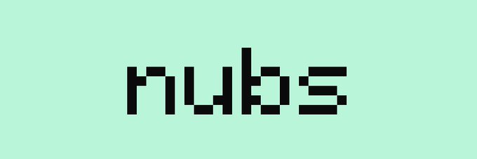 A pixelated black logo spelling "nubs" on a mint green background, serving as the branding for a free mint giveaway for the @nubs_on_x project.