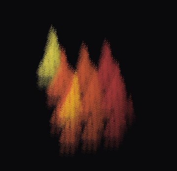 The image features a black background with three trees, each painted in a different color - yellow, orange, and red. These trees are arranged in a triangular formation against the backdrop of the dark sky. The colors used for the trees vary from bright yellow to warm orange and deep red, creating an eye-catching contrast against the black background. The image also includes text that reads "My 4 Eigenfolds." This phrase is likely a reference to the artist's signature or a description of their work.