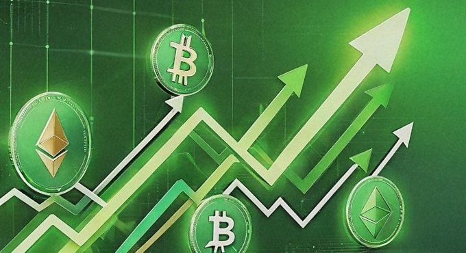 The image displays Bitcoin (BTC) and Ethereum (ETH) coin symbols alongside upward-trending green arrows on a chart, visually reinforcing the post's message about strong net inflows into Spot Bitcoin ETFs ($132.3M) and Spot Ethereum ETFs ($36.7M) on July 17.