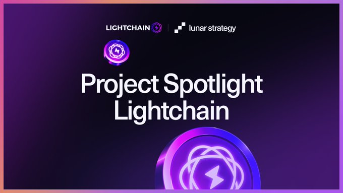 A promotional graphic for 'Project Spotlight Lightchain' featuring the Lightchain and Lunar Strategy logos on a purple background.