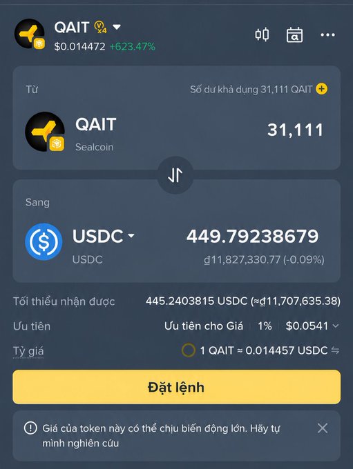The image shows a phone screen displaying information about two cryptocurrency transactions, with the text "QAIT" and "USDC" visible. The screen also has a chatbot feature that allows users to ask questions or provide input through text messages.
