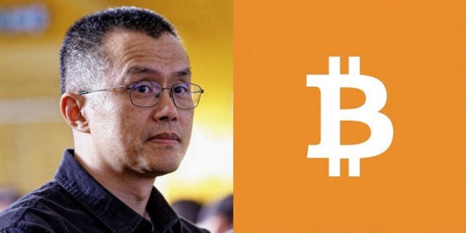 A man with glasses is shown next to a Bitcoin (₿) logo on an orange background.