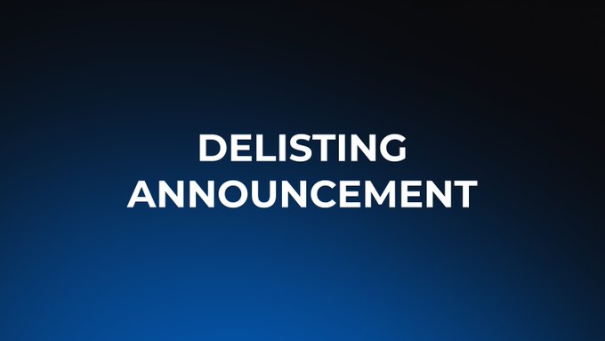 A dark blue gradient background displays bold white text reading "DELISTING ANNOUNCEMENT," serving as a simple header graphic to accompany the post about Moonbeam's removal from Chainspect following its migration to Base as the Moonbeam Protocol.