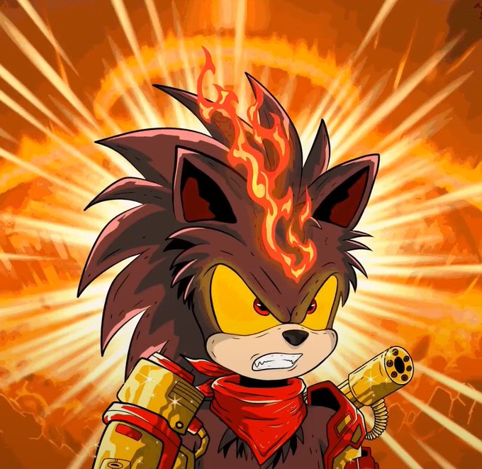 The image is a fan art of Shadow the Hedgehog from the Sonic franchise, depicted with flaming energy atop his head, gripping golden guns, with an intense glare against a fiery orange background. It appears unrelated to the giveaway post, which instead is announcing winners and requesting Ethereum wallet addresses for prize distribution.