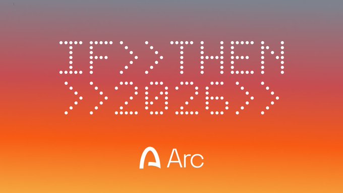 The Arc browser logo displayed in white dot-matrix text 'I'M ICHI 大好き' (I love Ichigo) on a pink-to-orange gradient background.