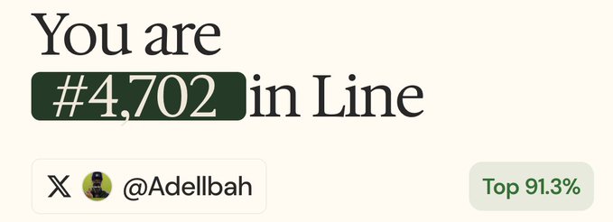 A Robinhood App waitlist screenshot showing position "#4,702 in Line" for user @Adellbah, placing them in the "Top 91.3%" of the queue, visually supporting the post's mention of Robinhood being on testnet with an active whitelist.