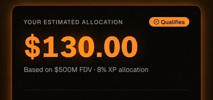 A digital card displays a "Qualifies" badge alongside an "Estimated Allocation" of $130.00 for the $JUMP token, calculated based on a $500M FDV and 8% XP allocation, supporting the post's announcement that users can now check their Jumper Airdrop allocation.