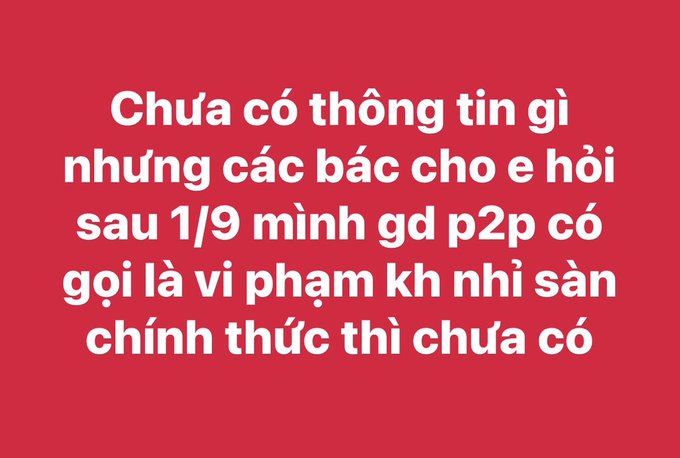 A red image with white Vietnamese text asking whether P2P crypto transactions after 1/9 would be considered a violation if not officially recognized as a commodity.