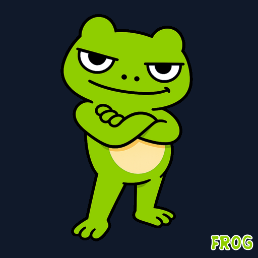 A smug green cartoon frog stands with arms crossed and half-lidded eyes, with the text "FROG" in the bottom right corner, visually reinforcing the confident, no-nonsense "Pivot to the Pond" branding message about the $FROG token on SeiNetwork.