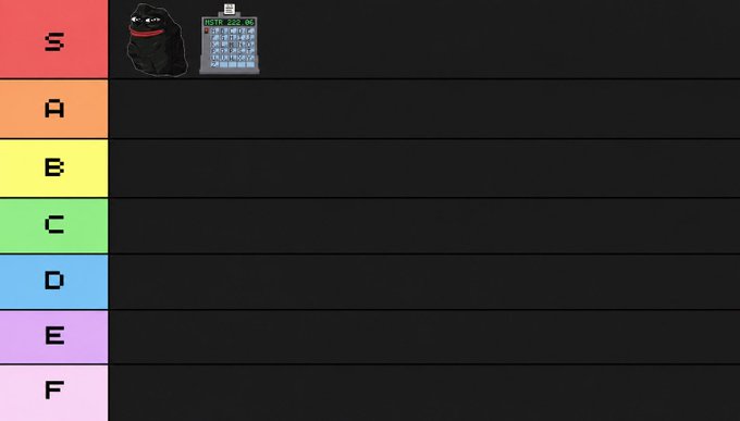 A tier list graphic with ranks S through F on the left, currently populated only in the S tier with a cartoon poop and a small building icon.